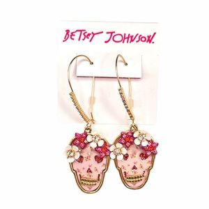 Betsey Johnson Skull Dangle Earrings, Pink